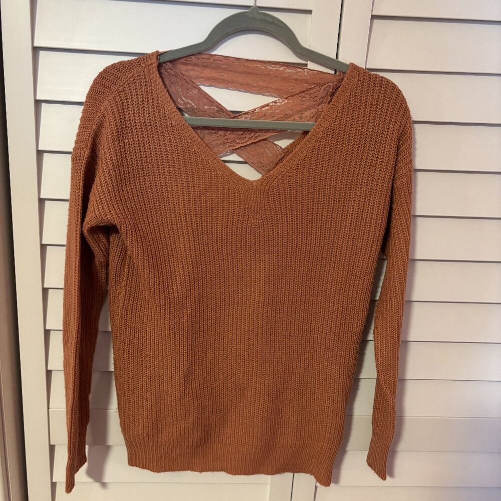 Lace-back knit sweater